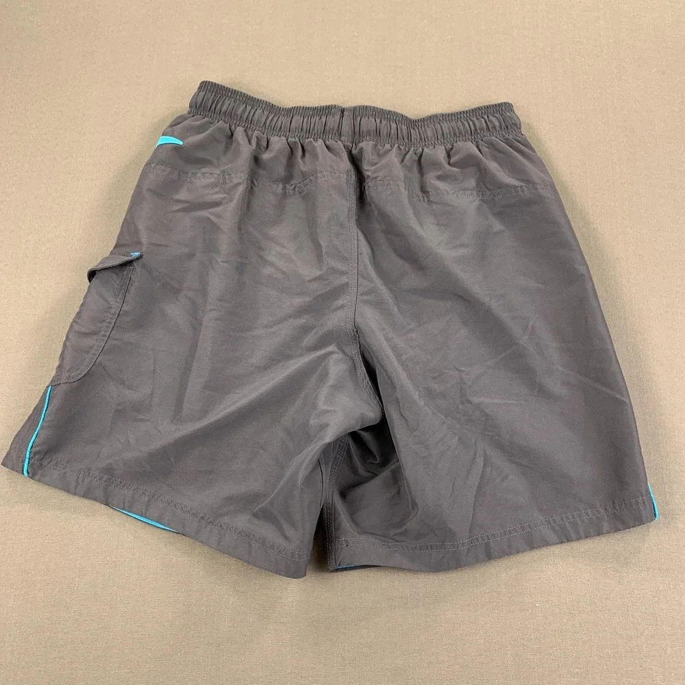 Speedo Swim Trunks Men LG (34in) Gray Blue Mesh Lined‎ Board Shorts Cargo Pocket
